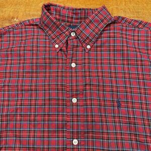 Vintage Ralph Lauren Yarmouth Button Up Flannel Shirt Mens 2XL Red Tartan Plaid